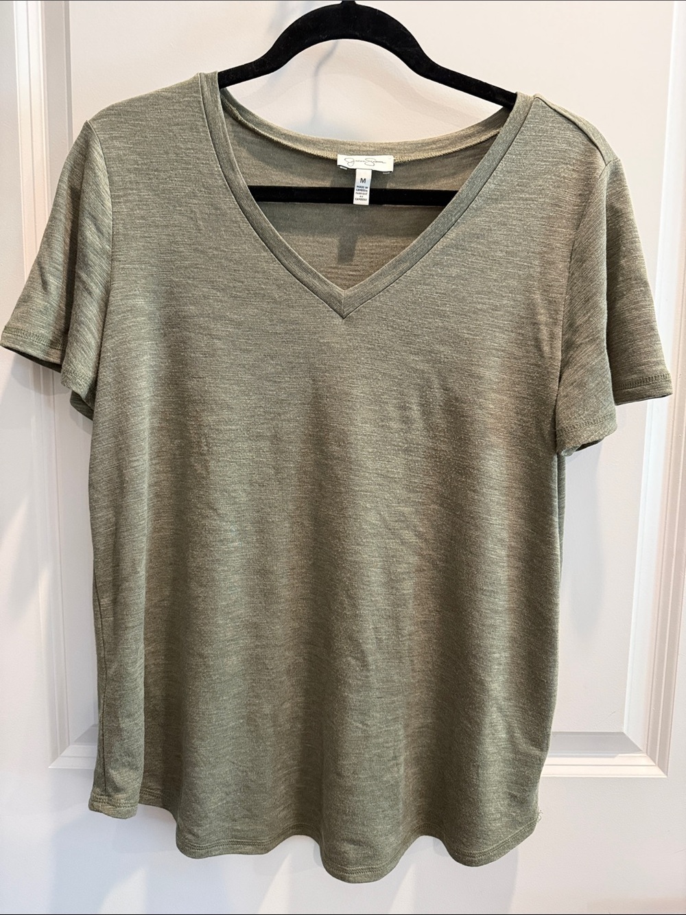 V-Neck Short Sleeve Tee in Olive Green